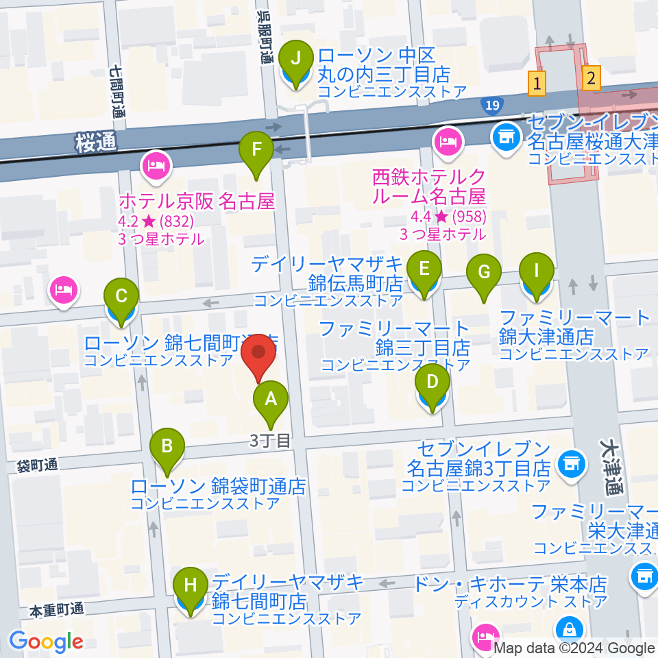 名古屋栄マイルス周辺のコンビニエンスストア一覧地図