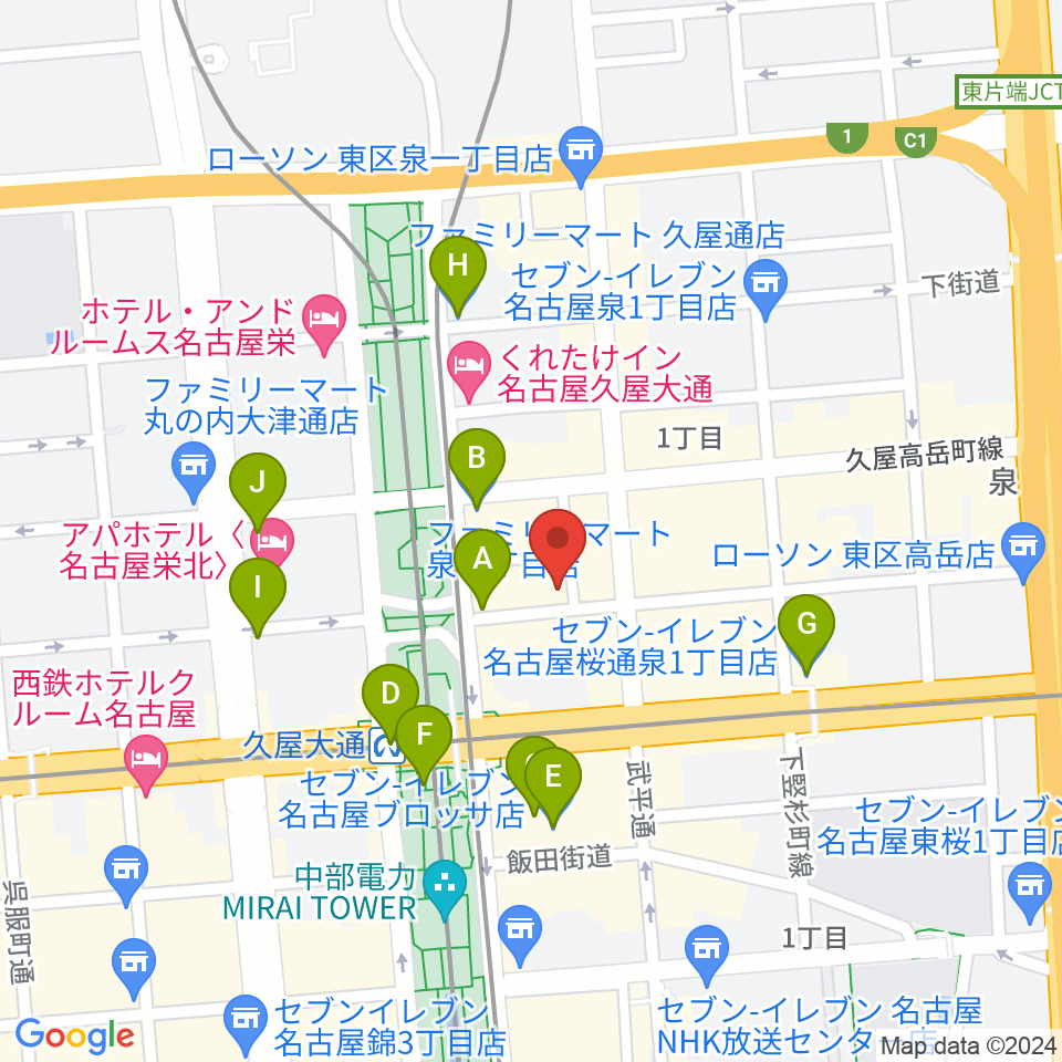 名古屋アンティークノエル周辺のコンビニエンスストア一覧地図