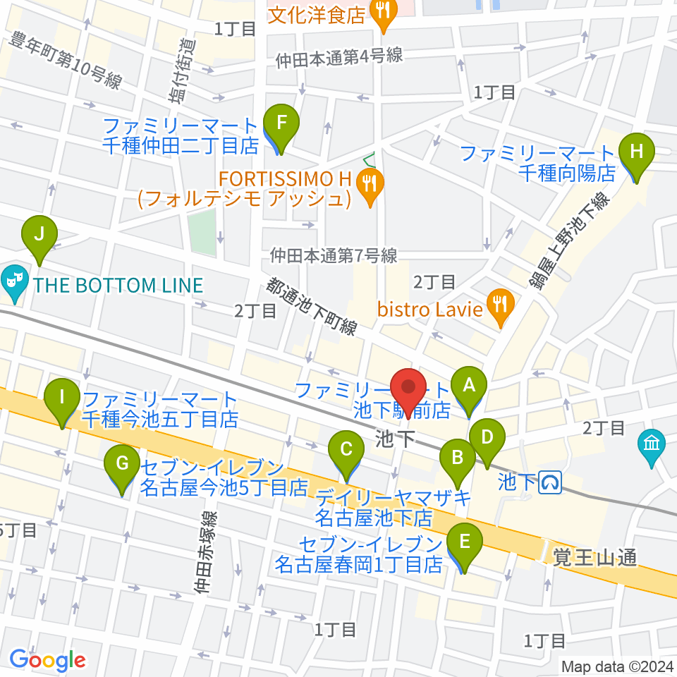 池下CLUB UPSET周辺のコンビニエンスストア一覧地図