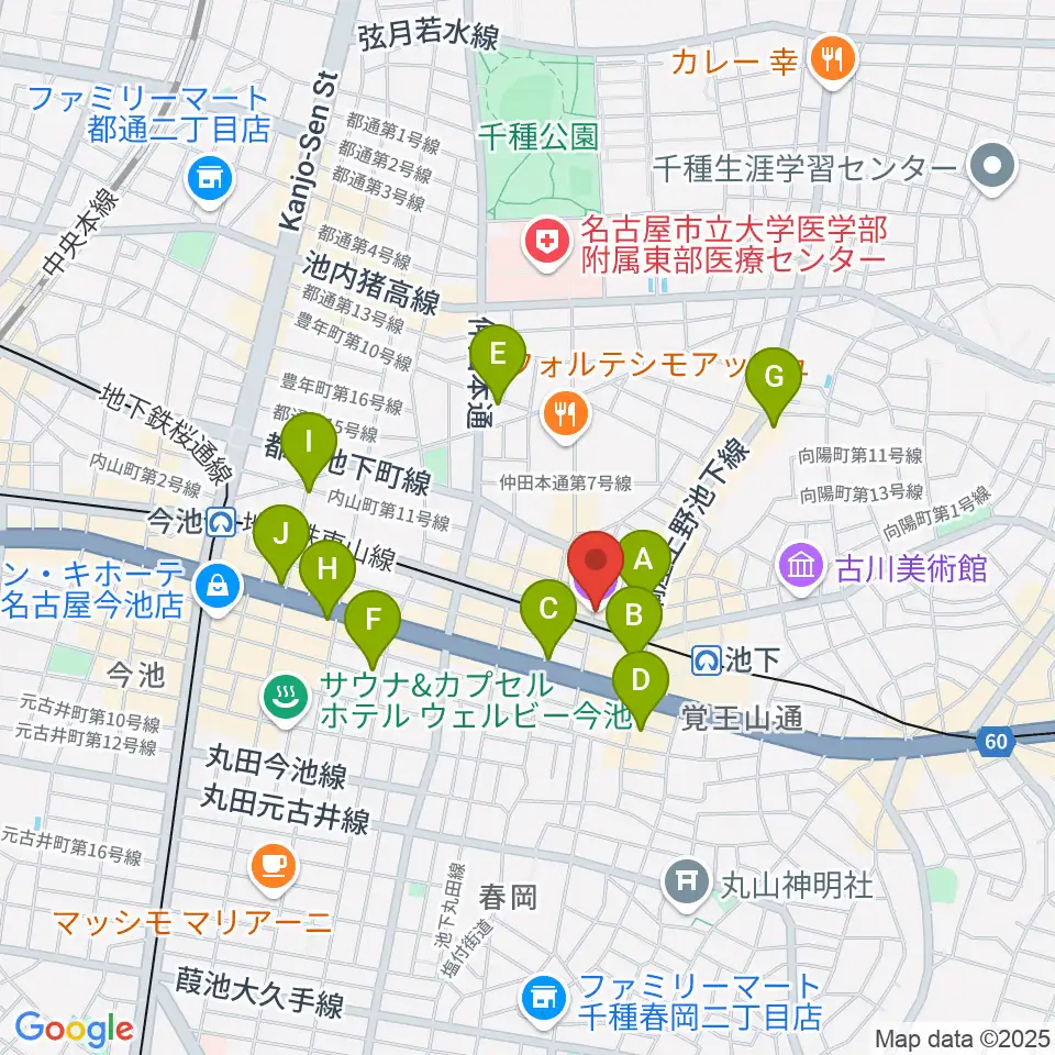 池下CLUB UPSET周辺のコンビニエンスストア一覧地図