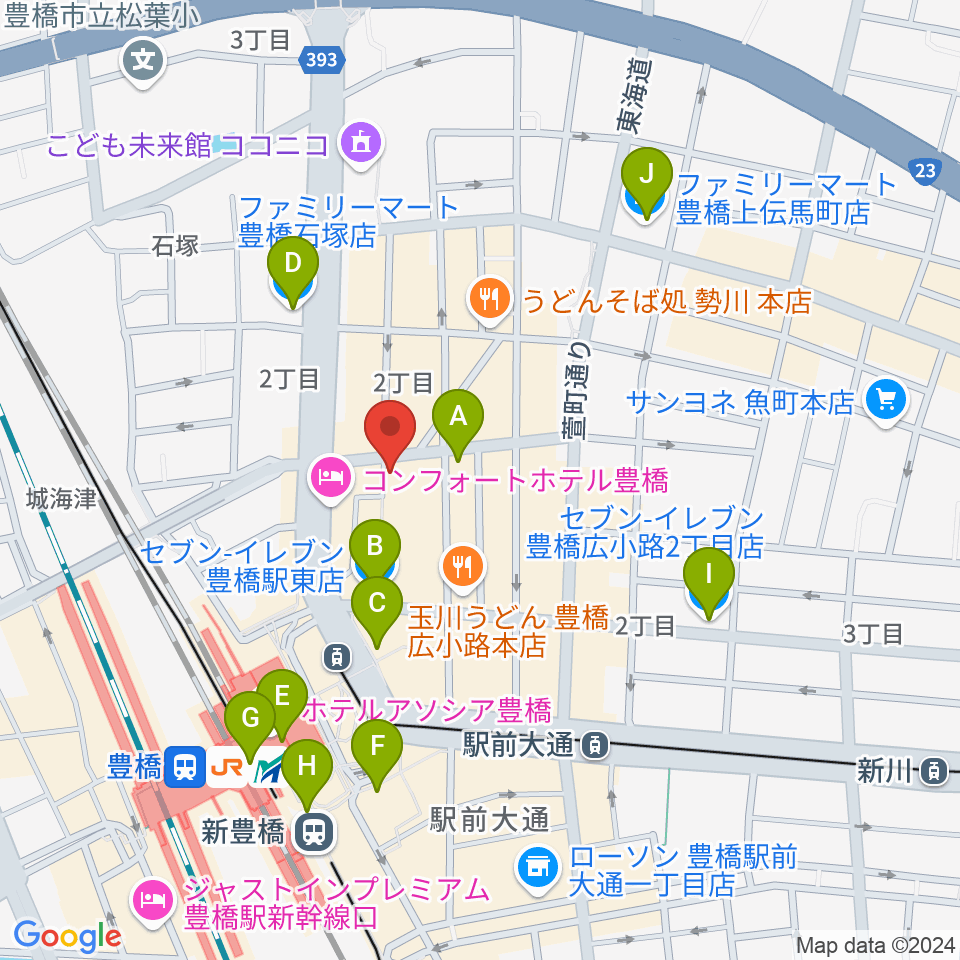 豊橋ハウスオブクレイジー周辺のコンビニエンスストア一覧地図