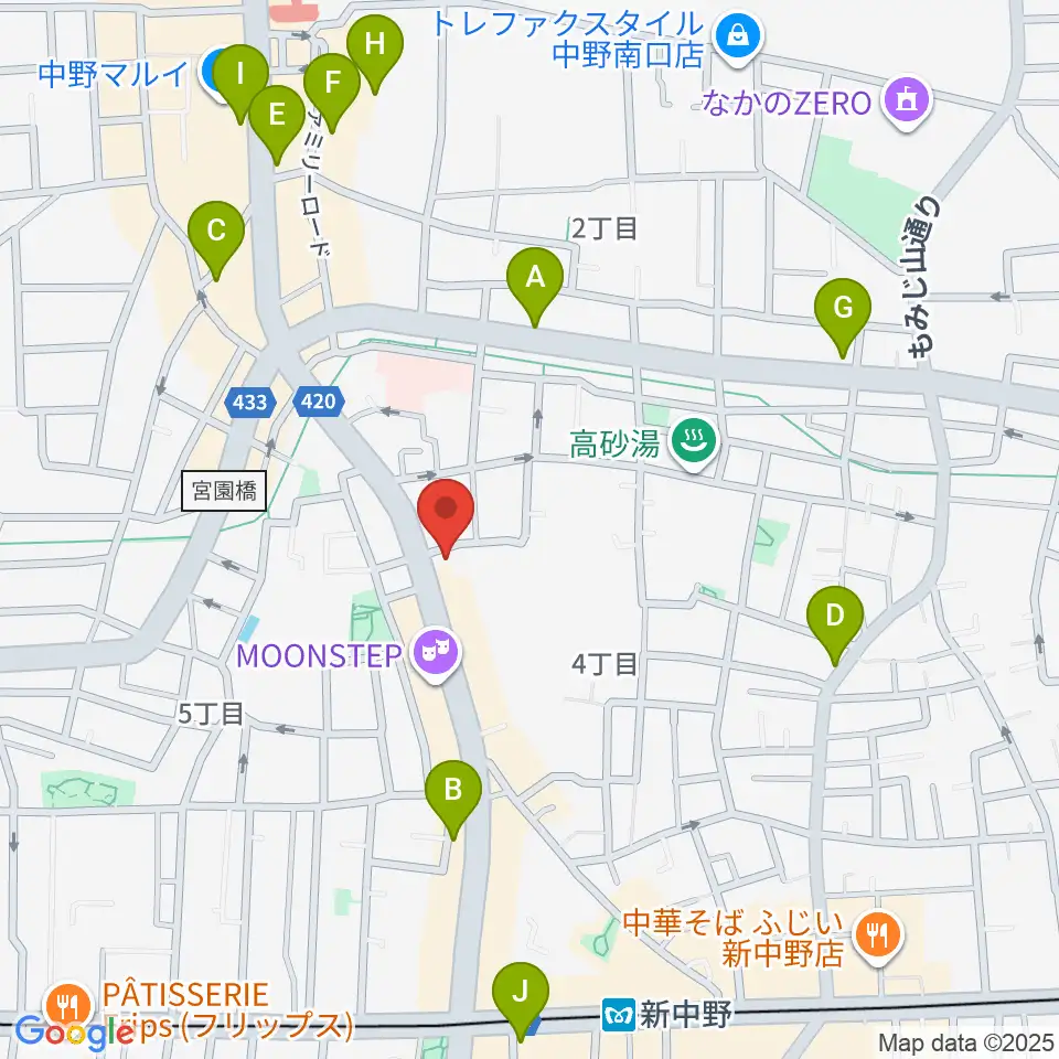 中野Vスタジオ周辺のコンビニエンスストア一覧地図