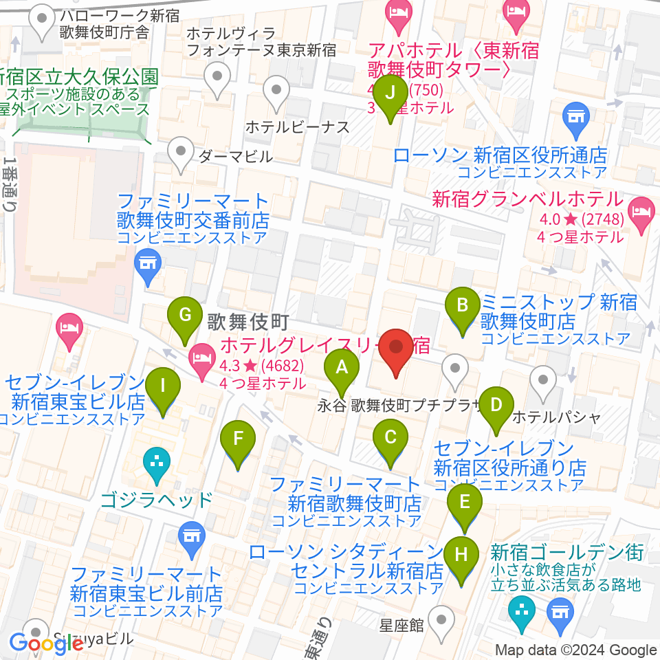 HOLIDAY SHINJUKU周辺のコンビニエンスストア一覧地図