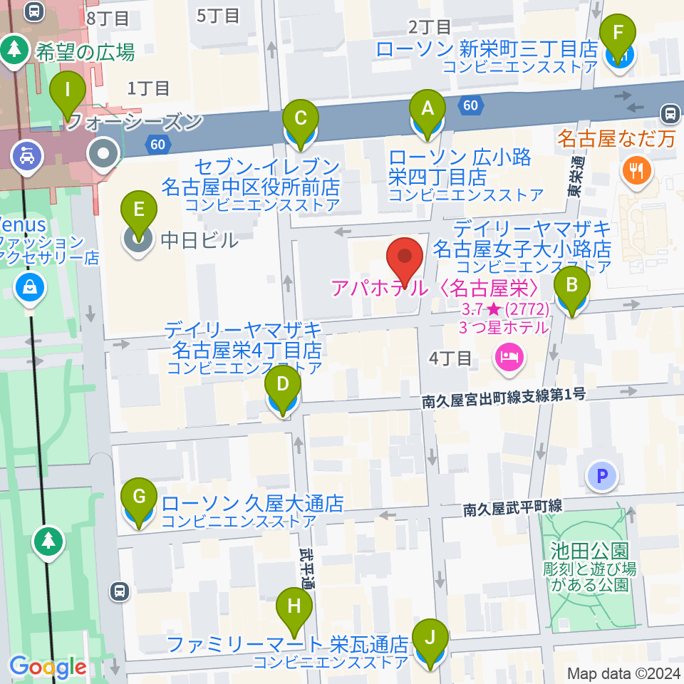 名古屋JB’S周辺のコンビニエンスストア一覧地図