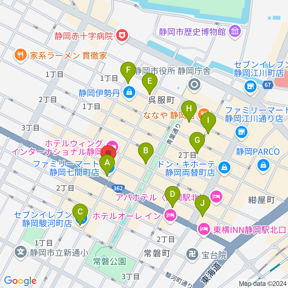 静岡UHU周辺のコンビニエンスストア一覧地図