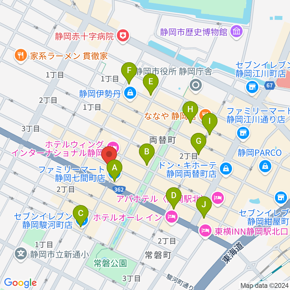 静岡UHU周辺のコンビニエンスストア一覧地図