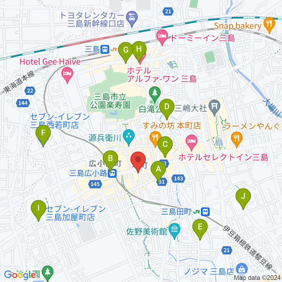 三島afterBeat周辺のコンビニエンスストア一覧地図