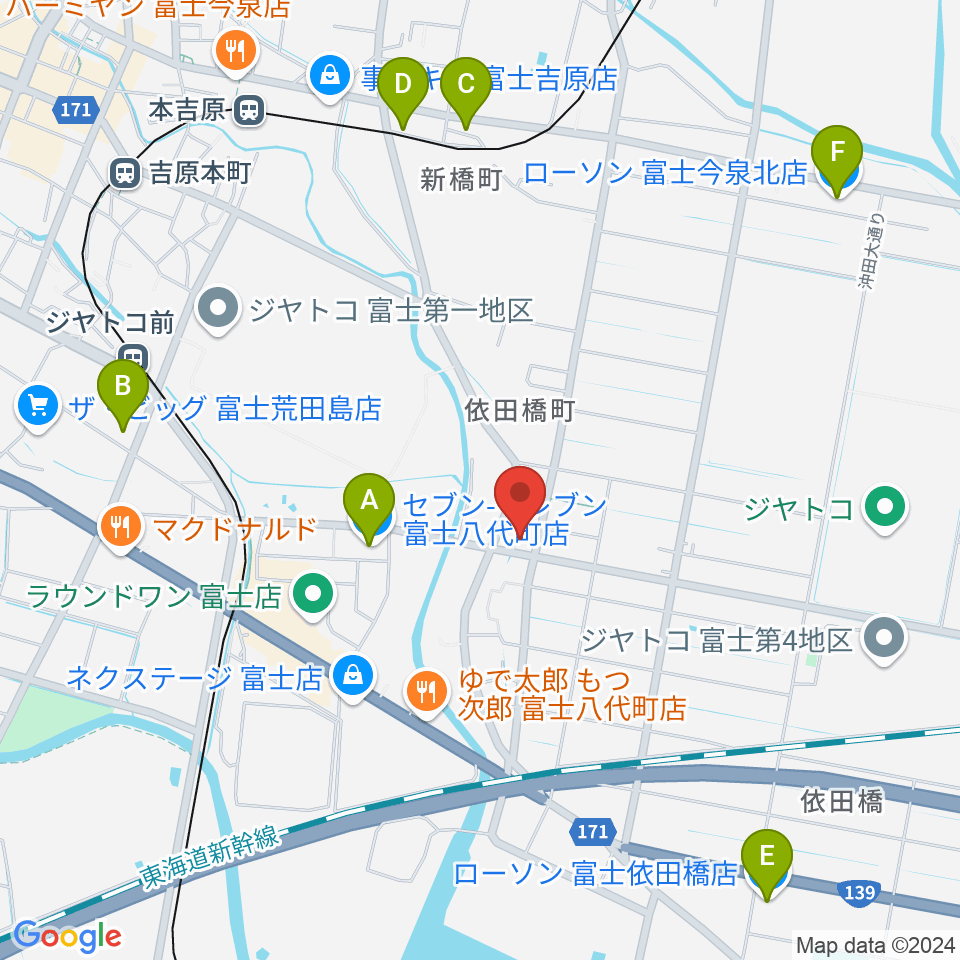 富士ケルン周辺のコンビニエンスストア一覧地図