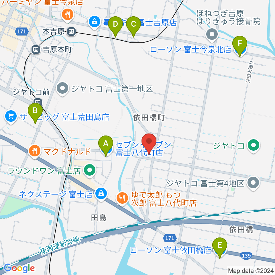 富士ケルン周辺のコンビニエンスストア一覧地図