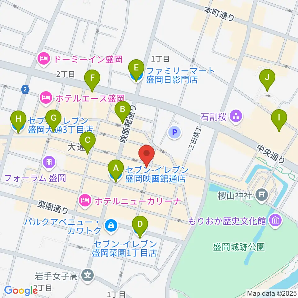 カワイ盛岡店周辺のコンビニエンスストア一覧地図