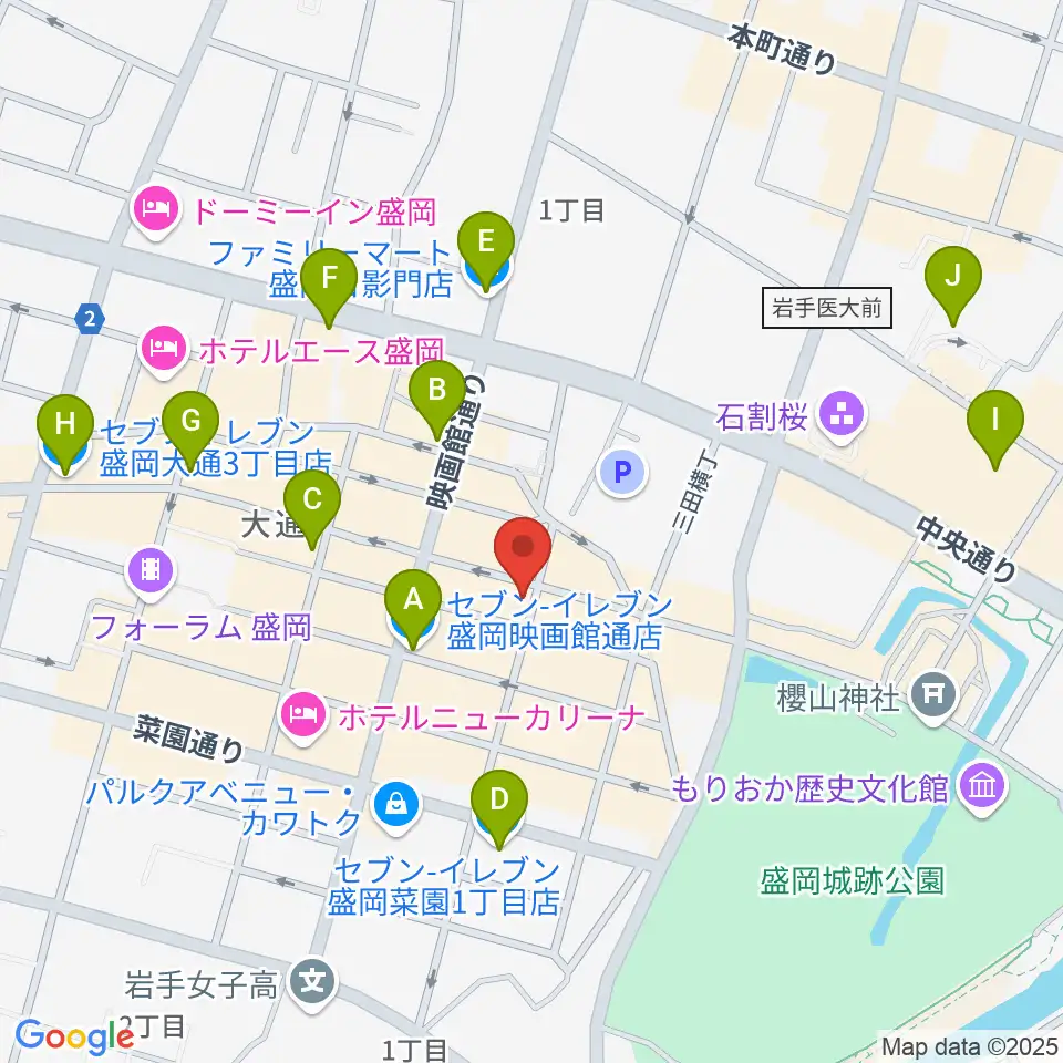 カワイ盛岡店周辺のコンビニエンスストア一覧地図