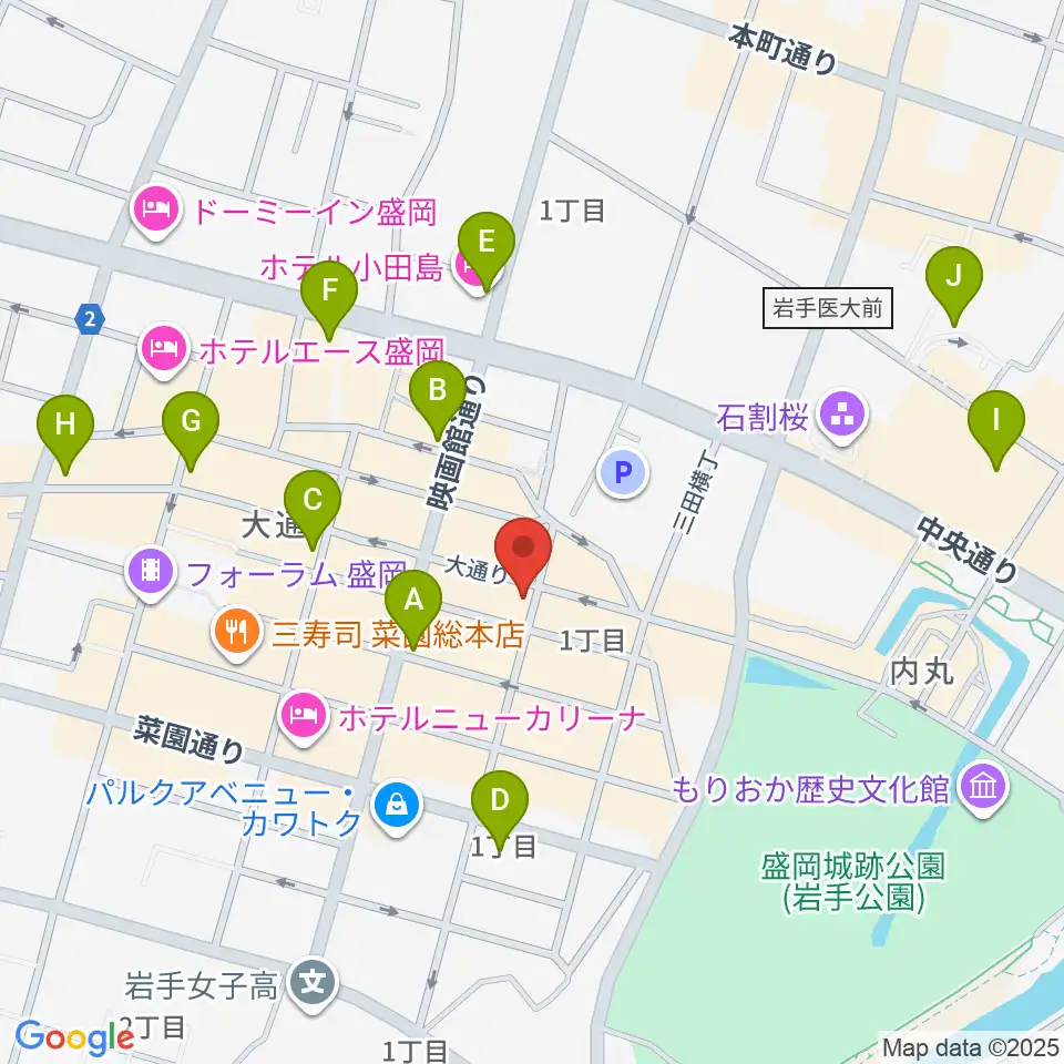 カワイ盛岡店周辺のコンビニエンスストア一覧地図