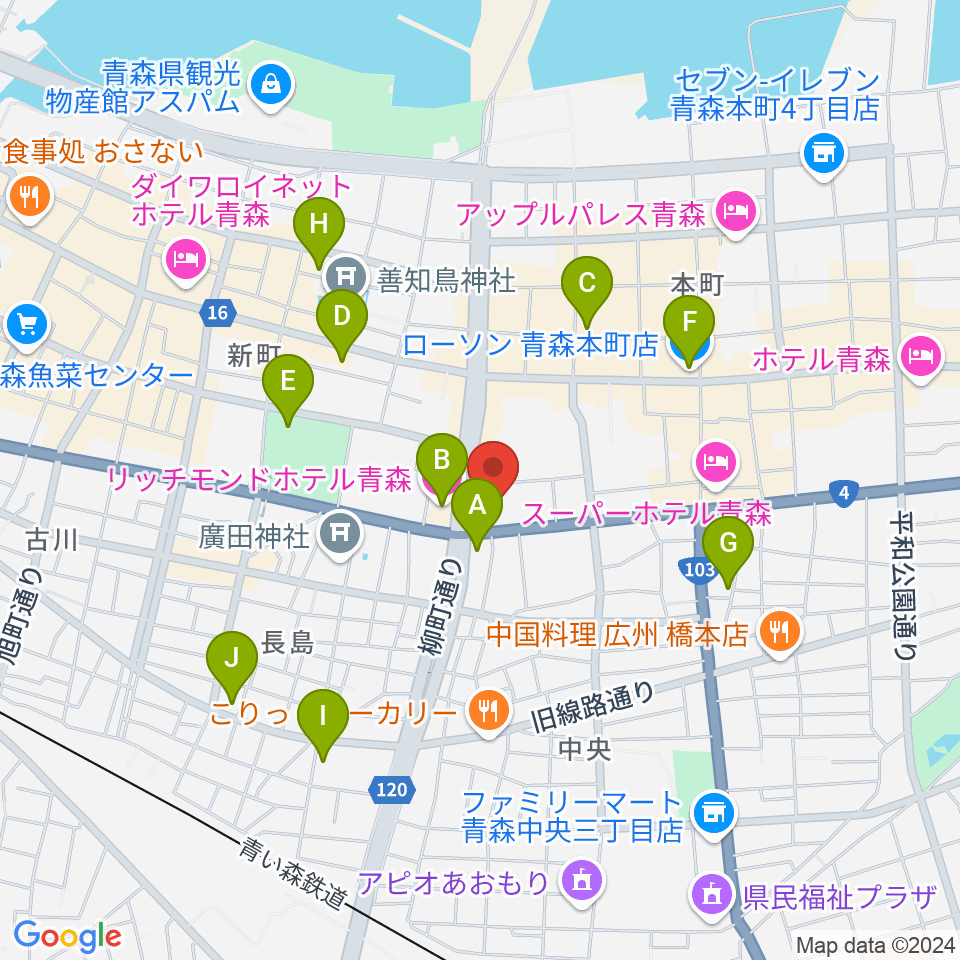 カワイ青森ショップ周辺のコンビニエンスストア一覧地図