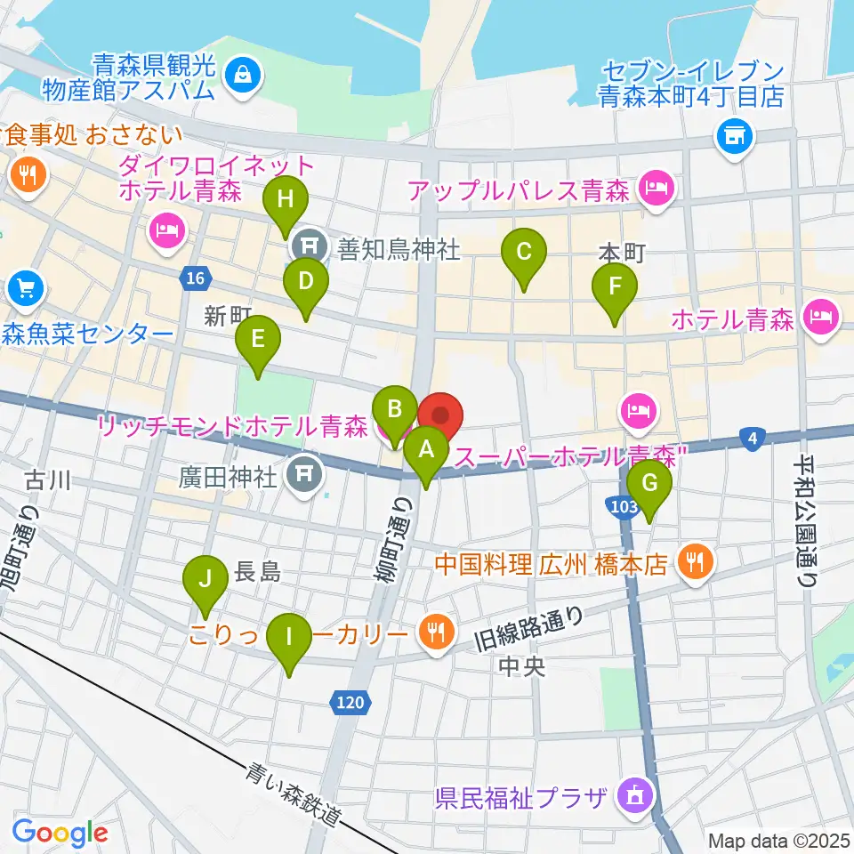 カワイ青森ショップ周辺のコンビニエンスストア一覧地図