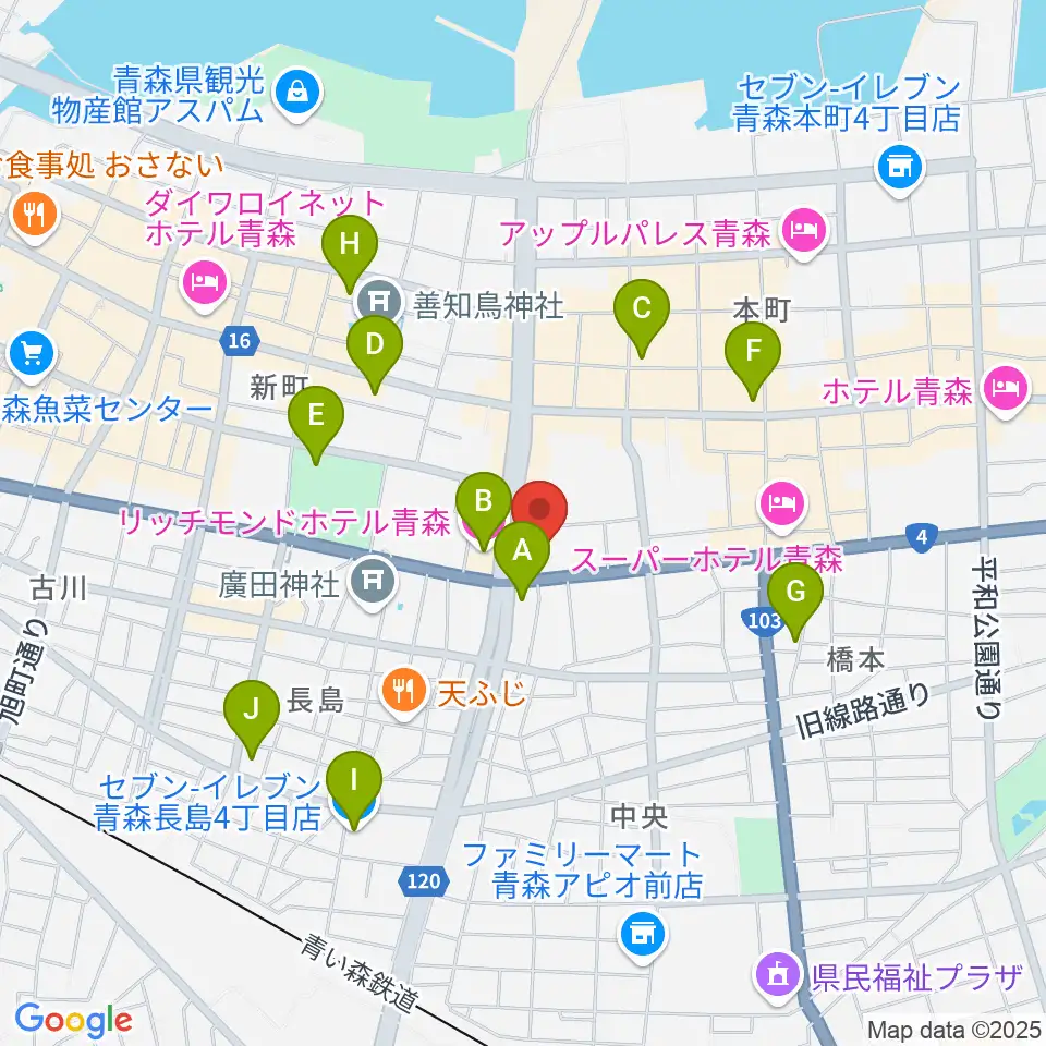 カワイ青森ショップ周辺のコンビニエンスストア一覧地図