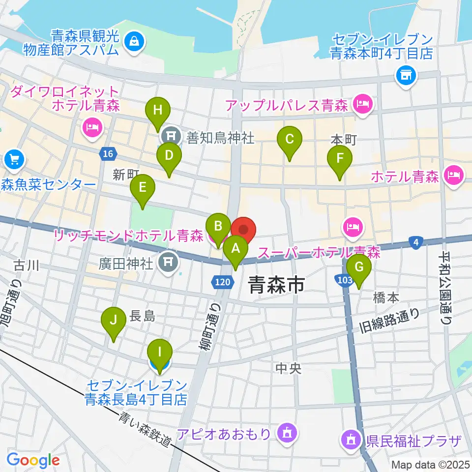 カワイ青森ショップ周辺のコンビニエンスストア一覧地図