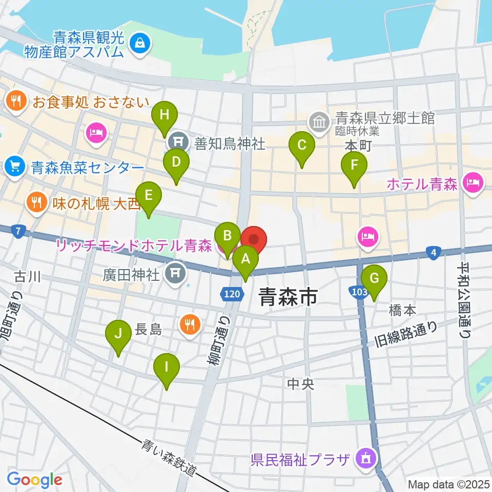 カワイ青森ショップ周辺のコンビニエンスストア一覧地図