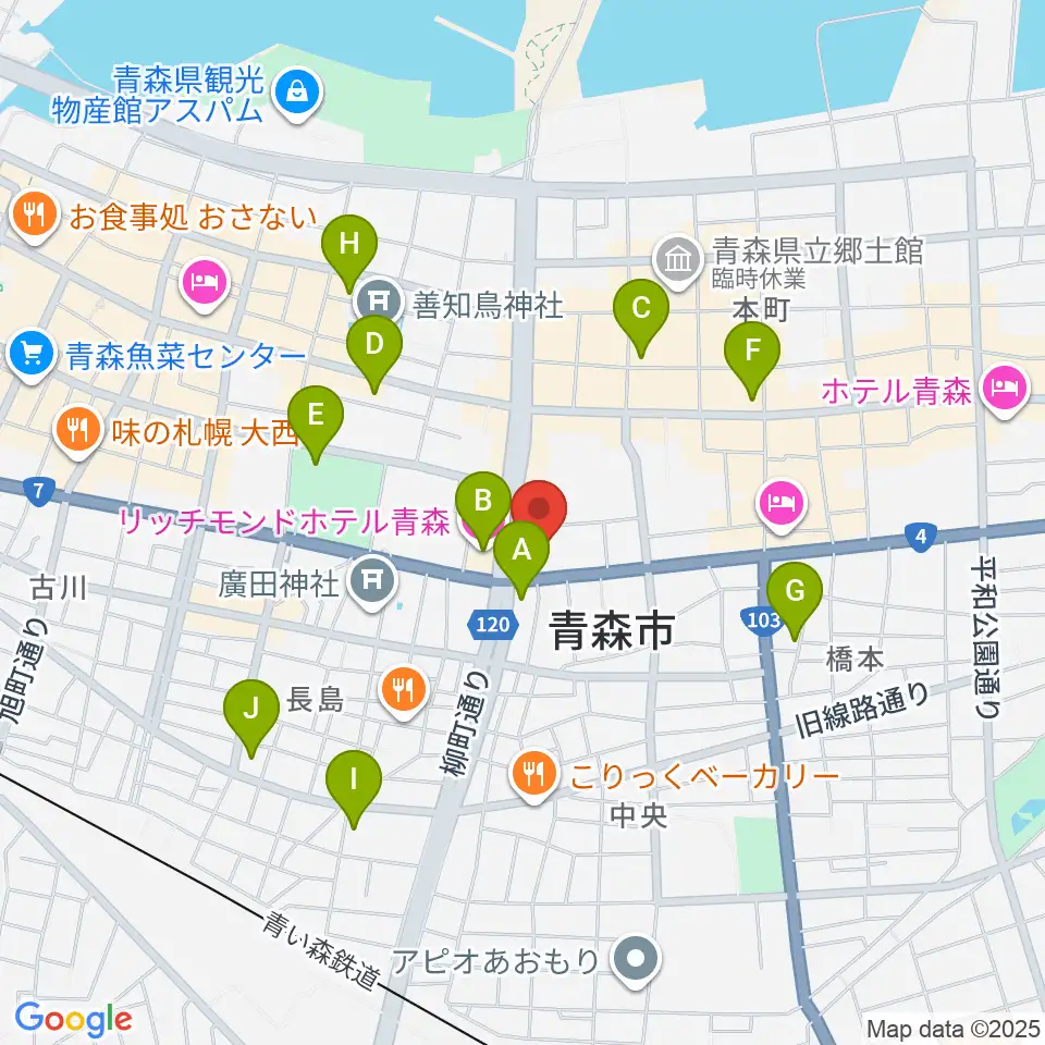 カワイ青森ショップ周辺のコンビニエンスストア一覧地図