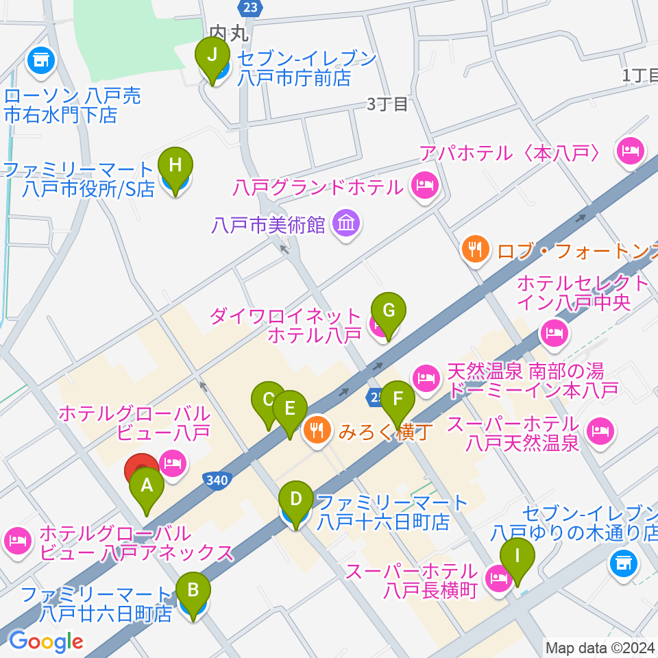 カワイ八戸ショップ周辺のコンビニエンスストア一覧地図