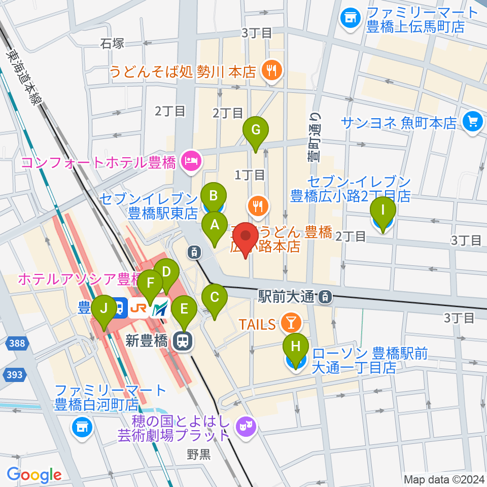 豊橋club KNOT周辺のコンビニエンスストア一覧地図