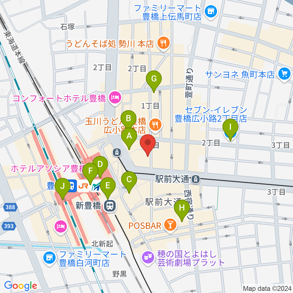 豊橋club KNOT周辺のコンビニエンスストア一覧地図