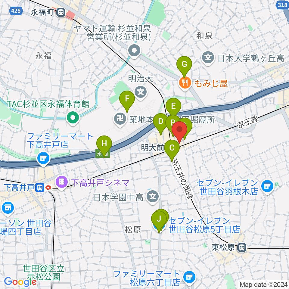 ガードアイランドスタジオ明大前店周辺のコンビニエンスストア一覧地図