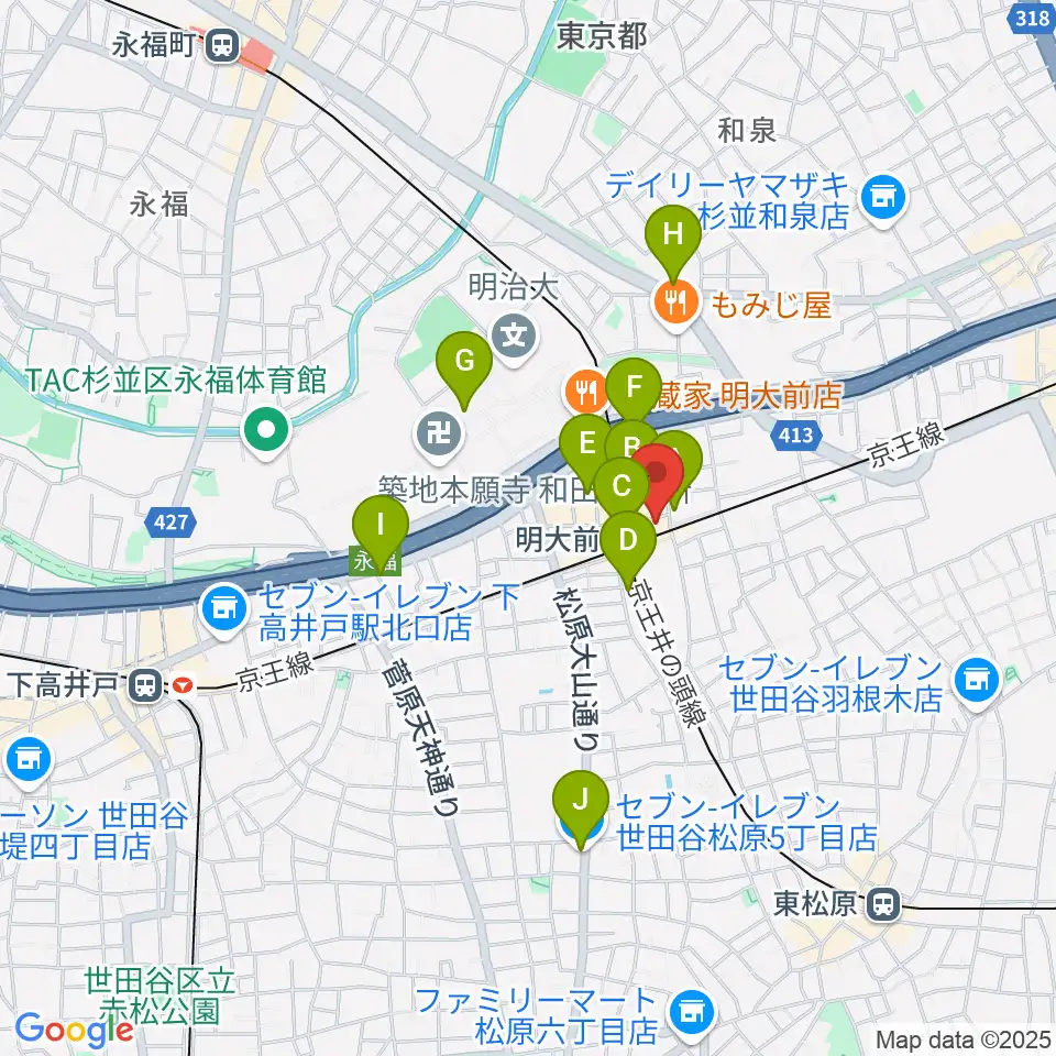 ガードアイランドスタジオ明大前店周辺のコンビニエンスストア一覧地図
