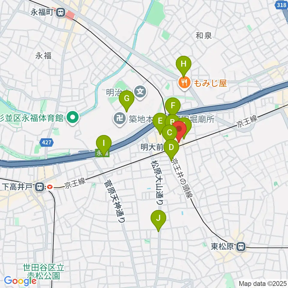 ガードアイランドスタジオ明大前店周辺のコンビニエンスストア一覧地図