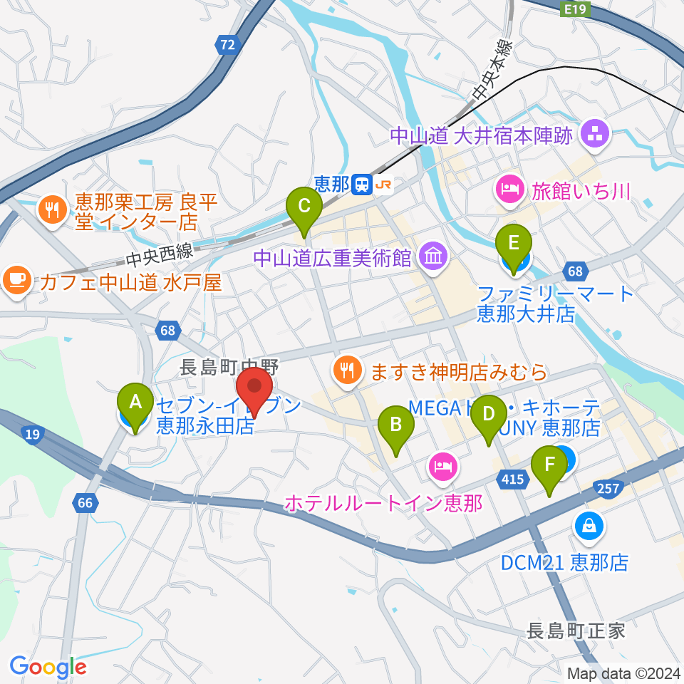 恵那文化センター周辺のコンビニエンスストア一覧地図