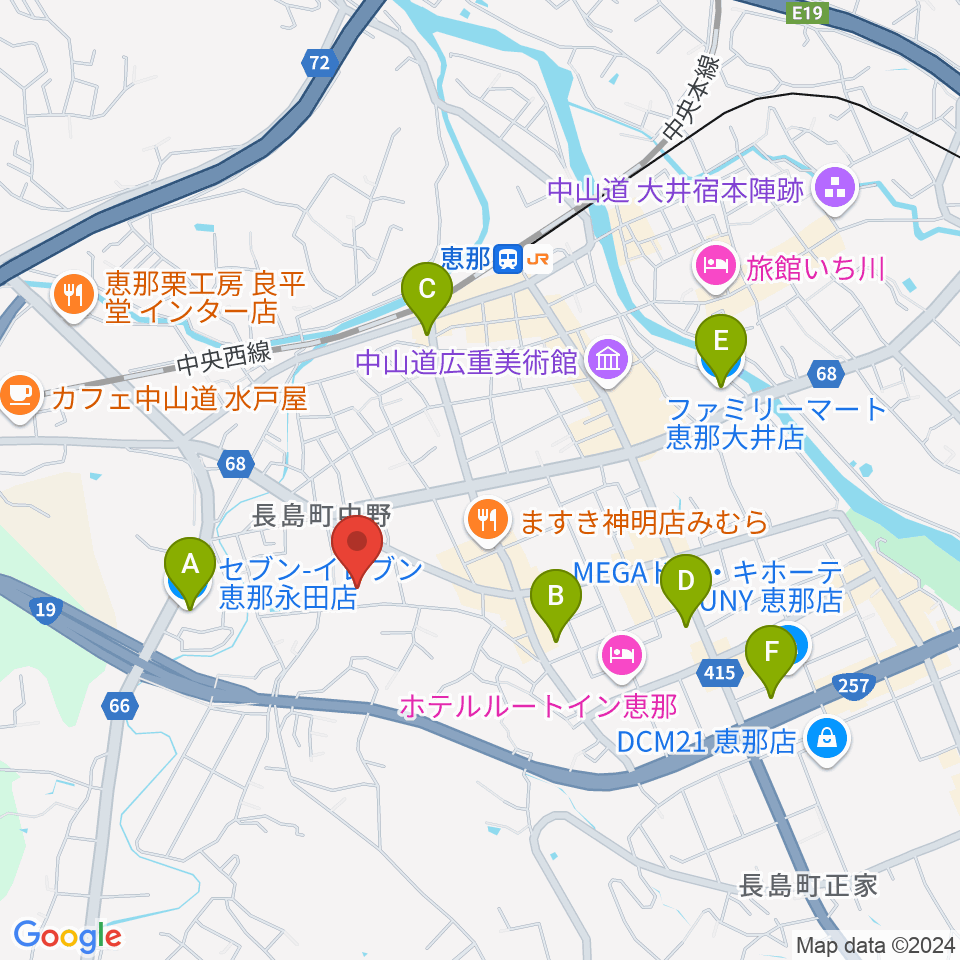 恵那文化センター周辺のコンビニエンスストア一覧地図