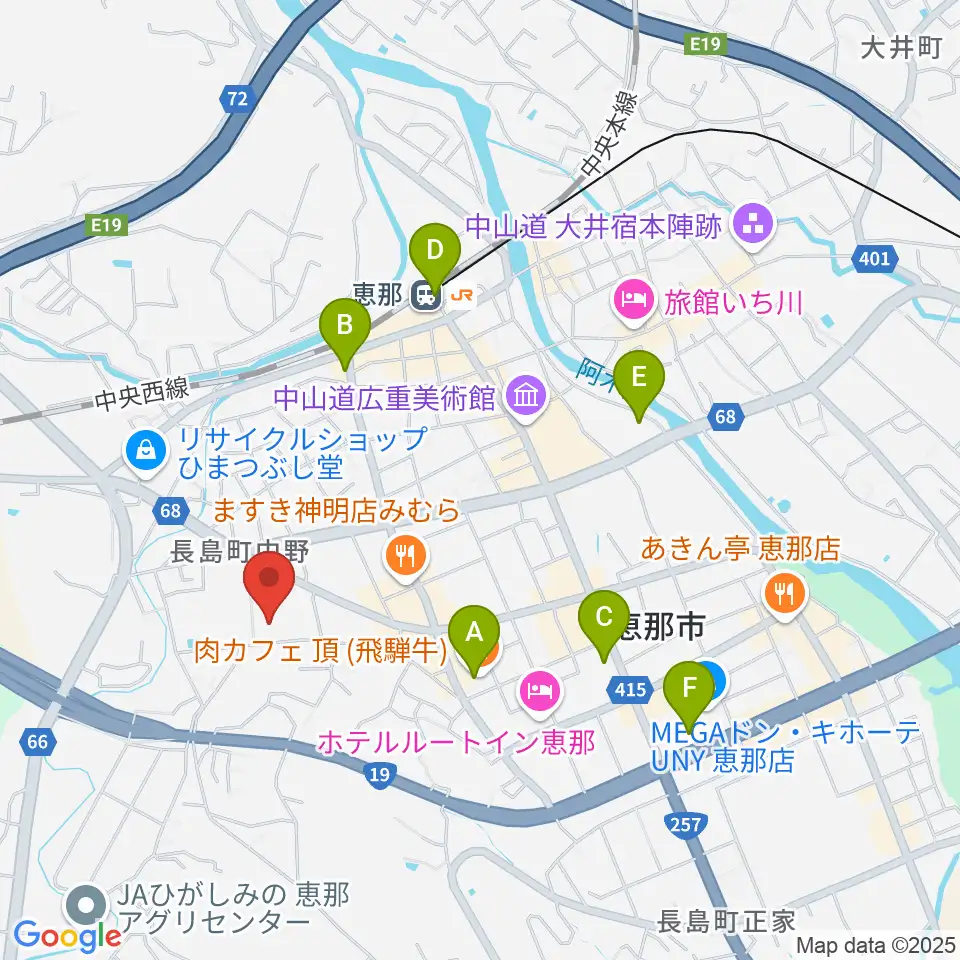 恵那文化センター周辺のコンビニエンスストア一覧地図