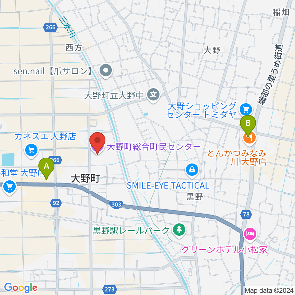 大野町総合町民センター周辺のコンビニエンスストア一覧地図