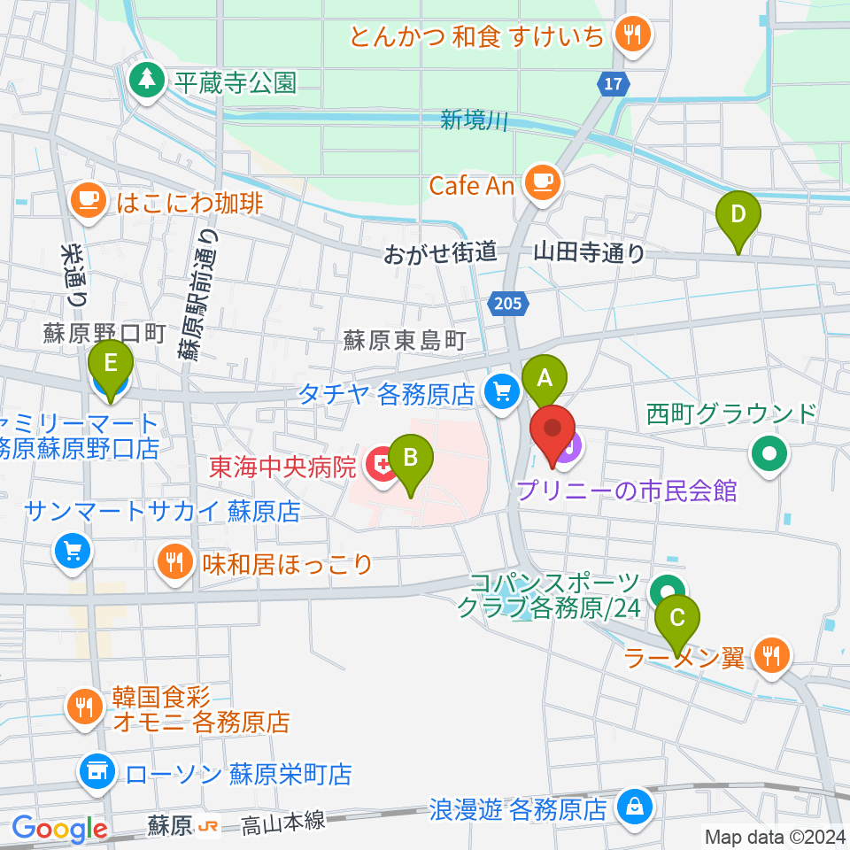 プリニーの市民会館周辺のコンビニエンスストア一覧地図