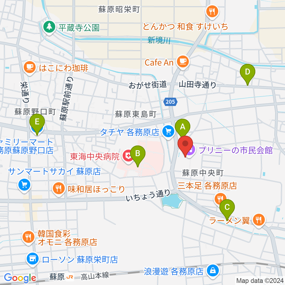 プリニーの市民会館周辺のコンビニエンスストア一覧地図