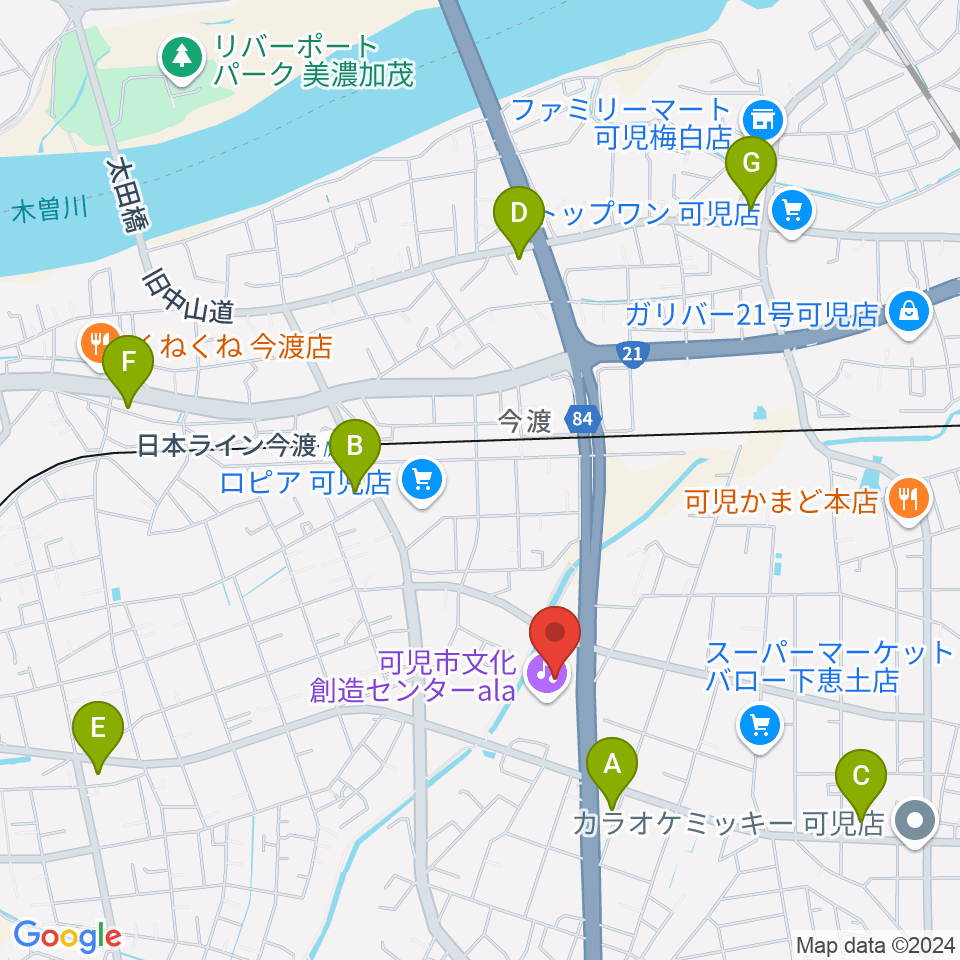 可児市文化創造センター周辺のコンビニエンスストア一覧地図