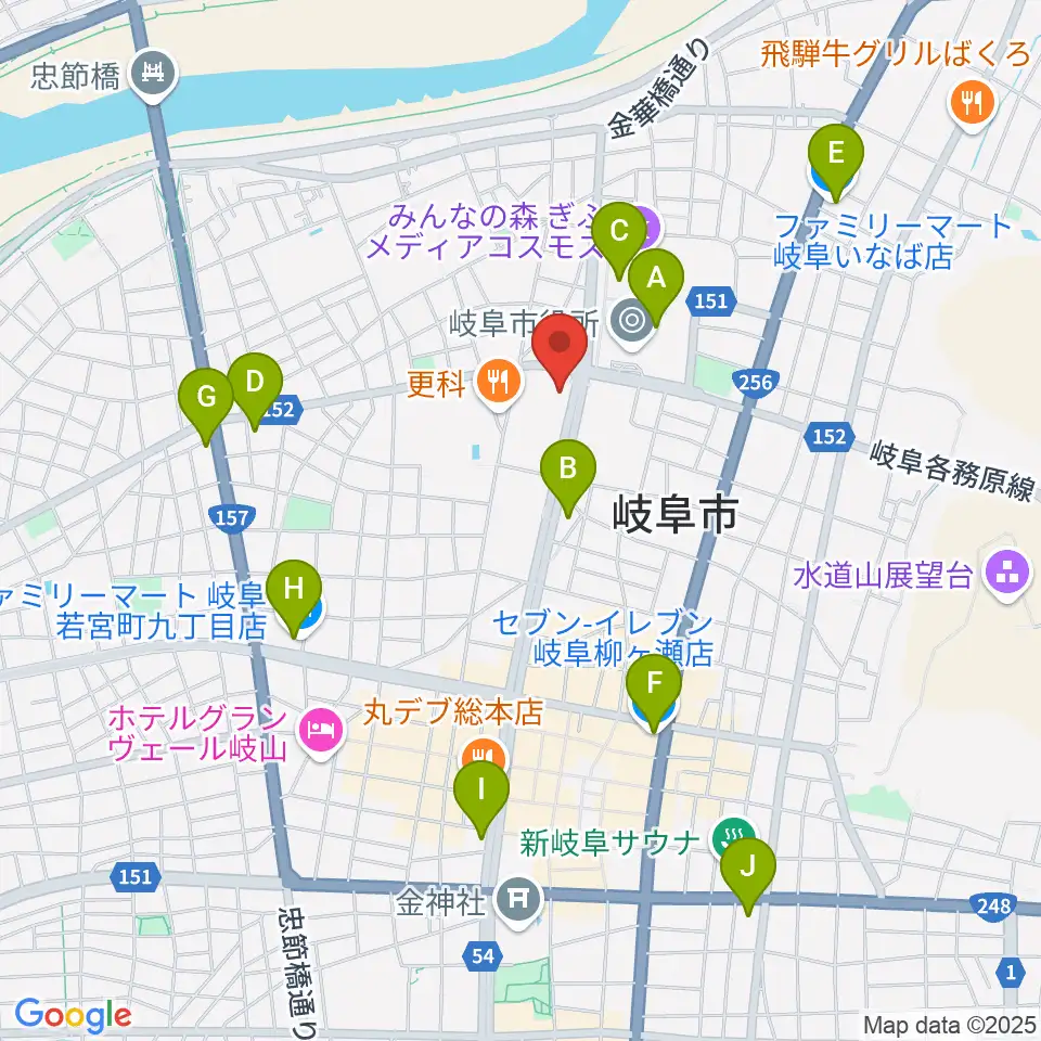 ぎふしんフォーラム周辺のコンビニエンスストア一覧地図