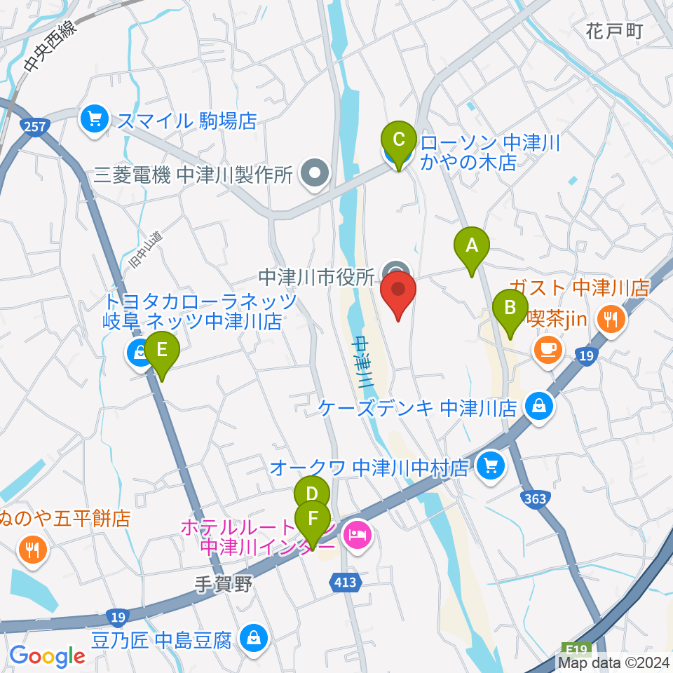 中津川文化会館周辺のコンビニエンスストア一覧地図