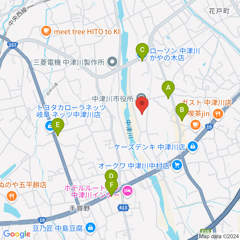 中津川文化会館周辺のコンビニエンスストア一覧地図