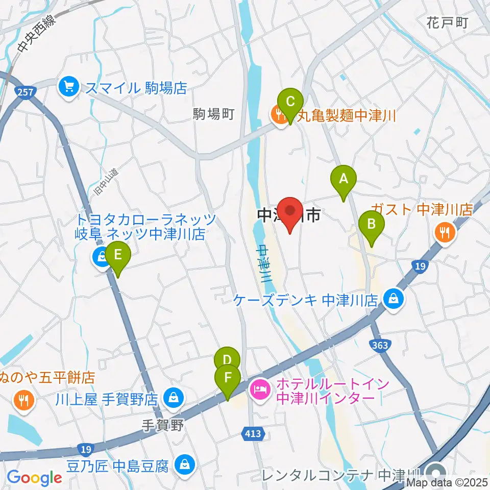 中津川文化会館周辺のコンビニエンスストア一覧地図
