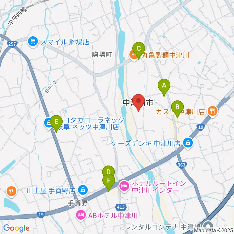 中津川文化会館周辺のコンビニエンスストア一覧地図