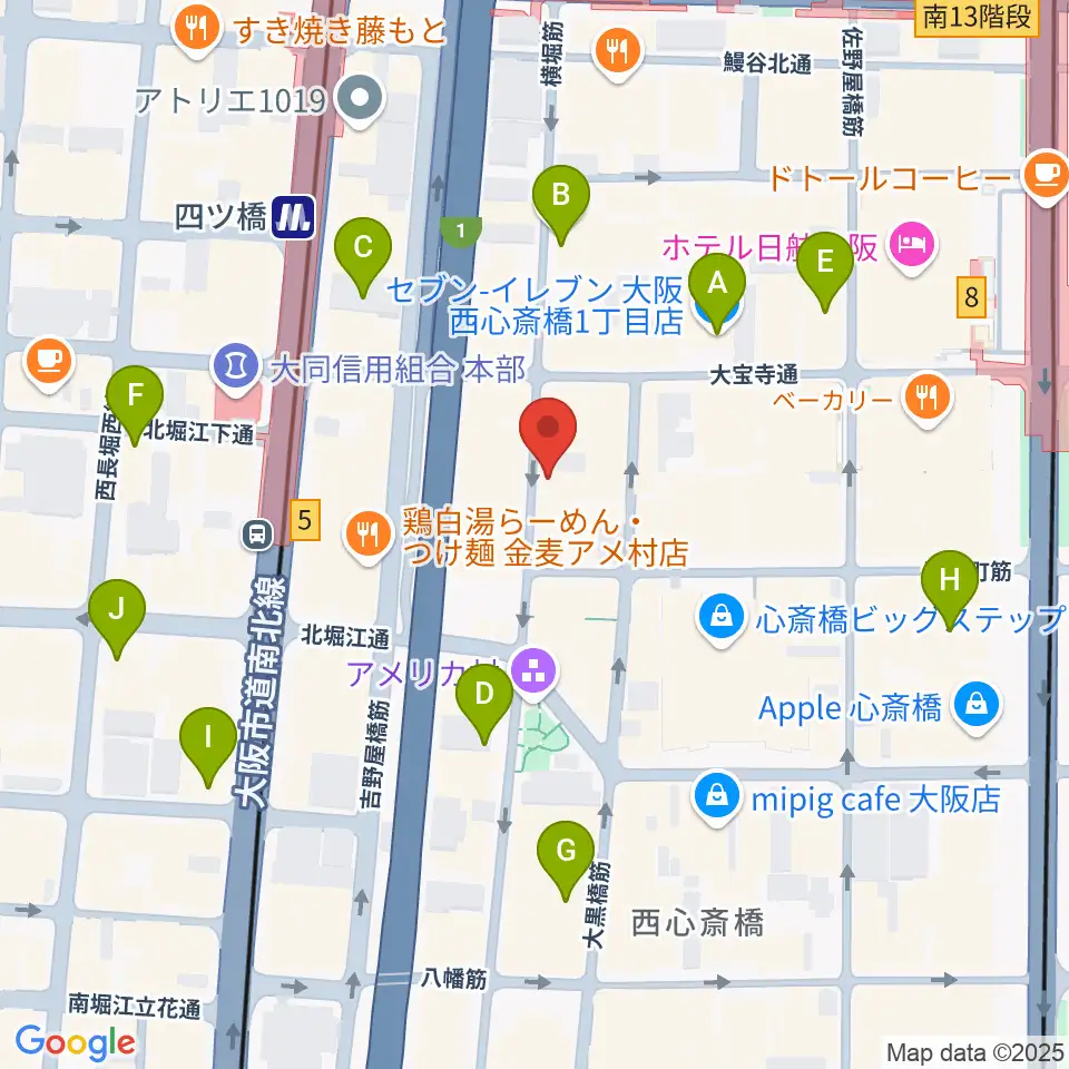 心斎橋AtlantiQs周辺のコンビニエンスストア一覧地図