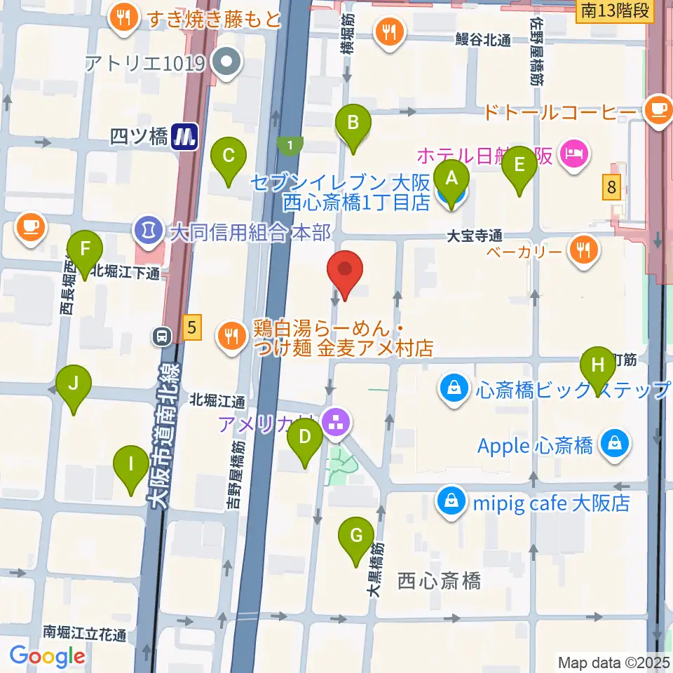 心斎橋AtlantiQs周辺のコンビニエンスストア一覧地図
