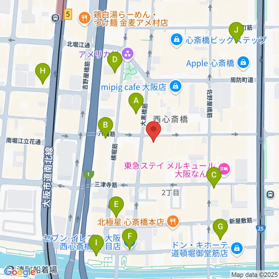心斎橋SUNHALL周辺のコンビニエンスストア一覧地図