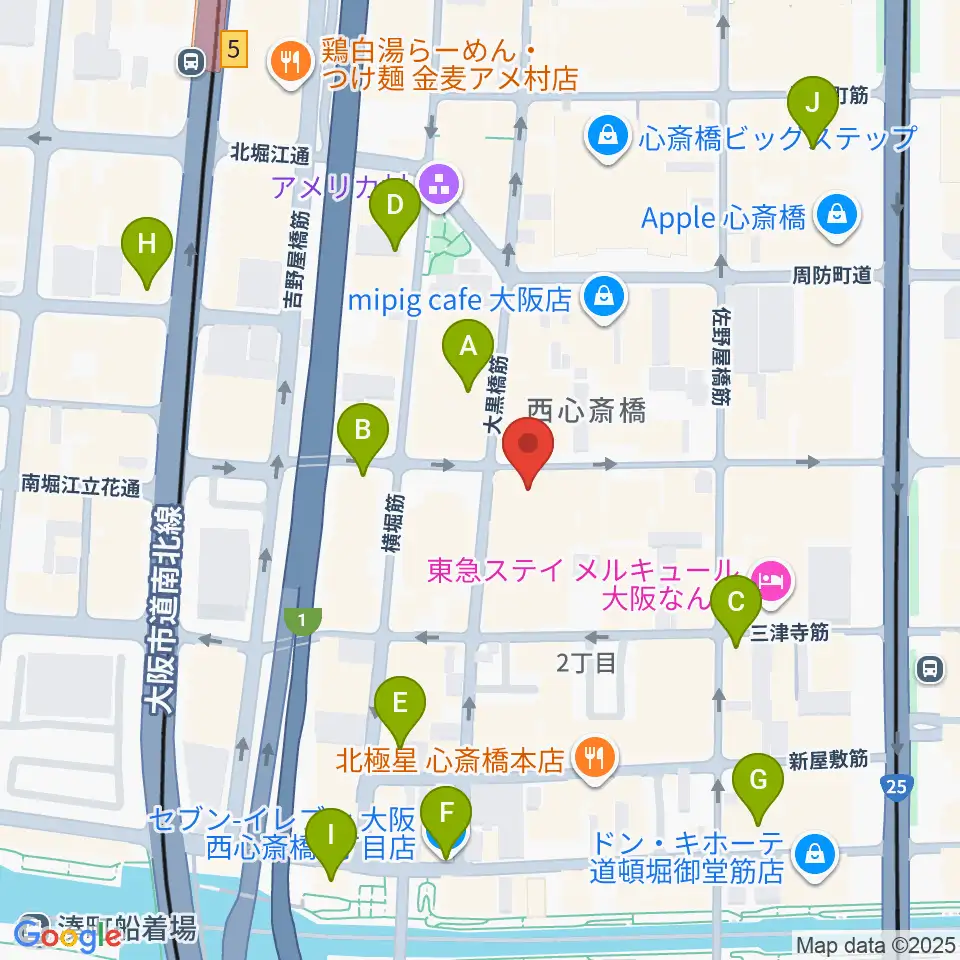 心斎橋SUNHALL周辺のコンビニエンスストア一覧地図