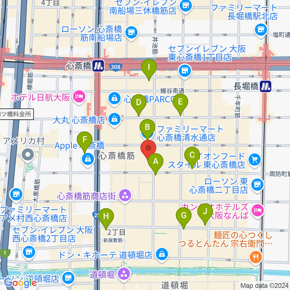 大阪MUSE周辺のコンビニエンスストア一覧地図