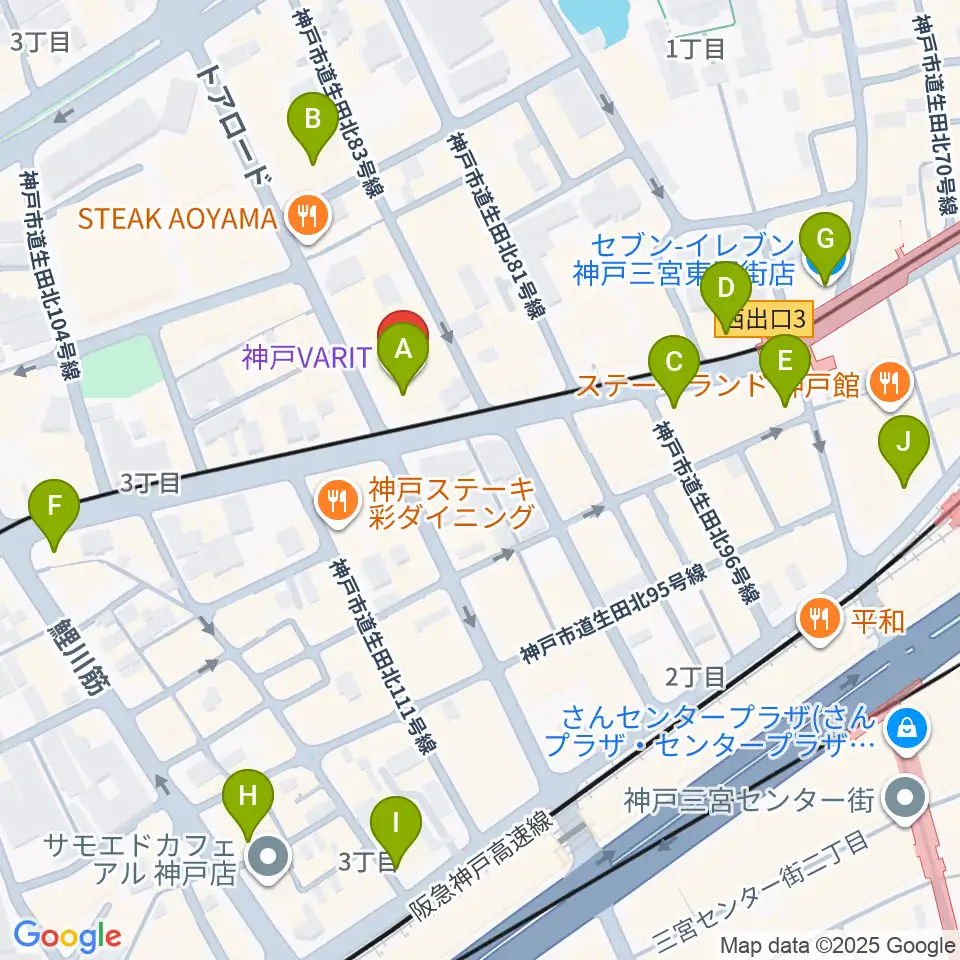 神戸VARIT.周辺のコンビニエンスストア一覧地図