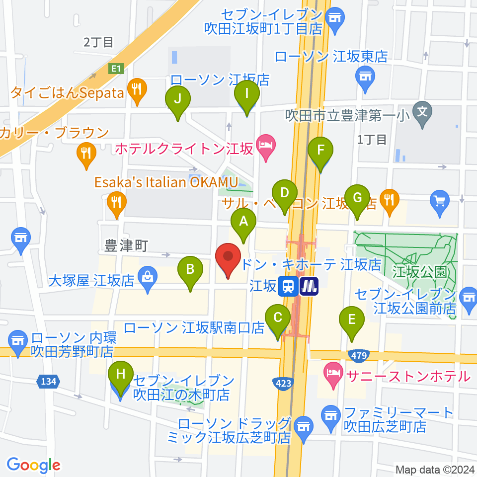 江坂ミューズ周辺のコンビニエンスストア一覧地図