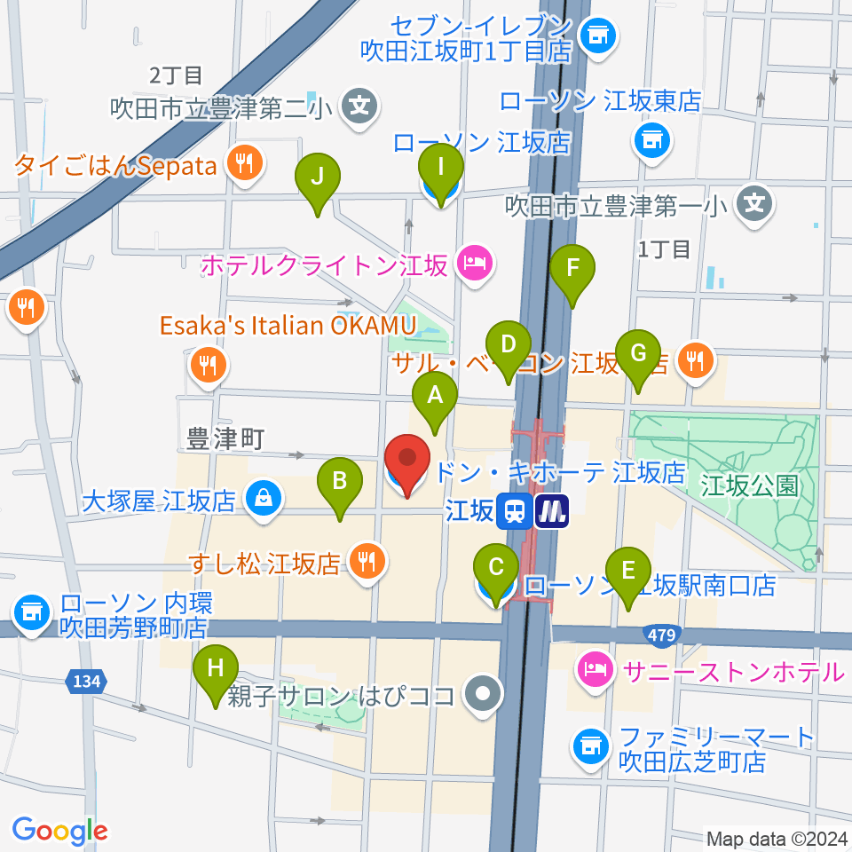 江坂ミューズ周辺のコンビニエンスストア一覧地図