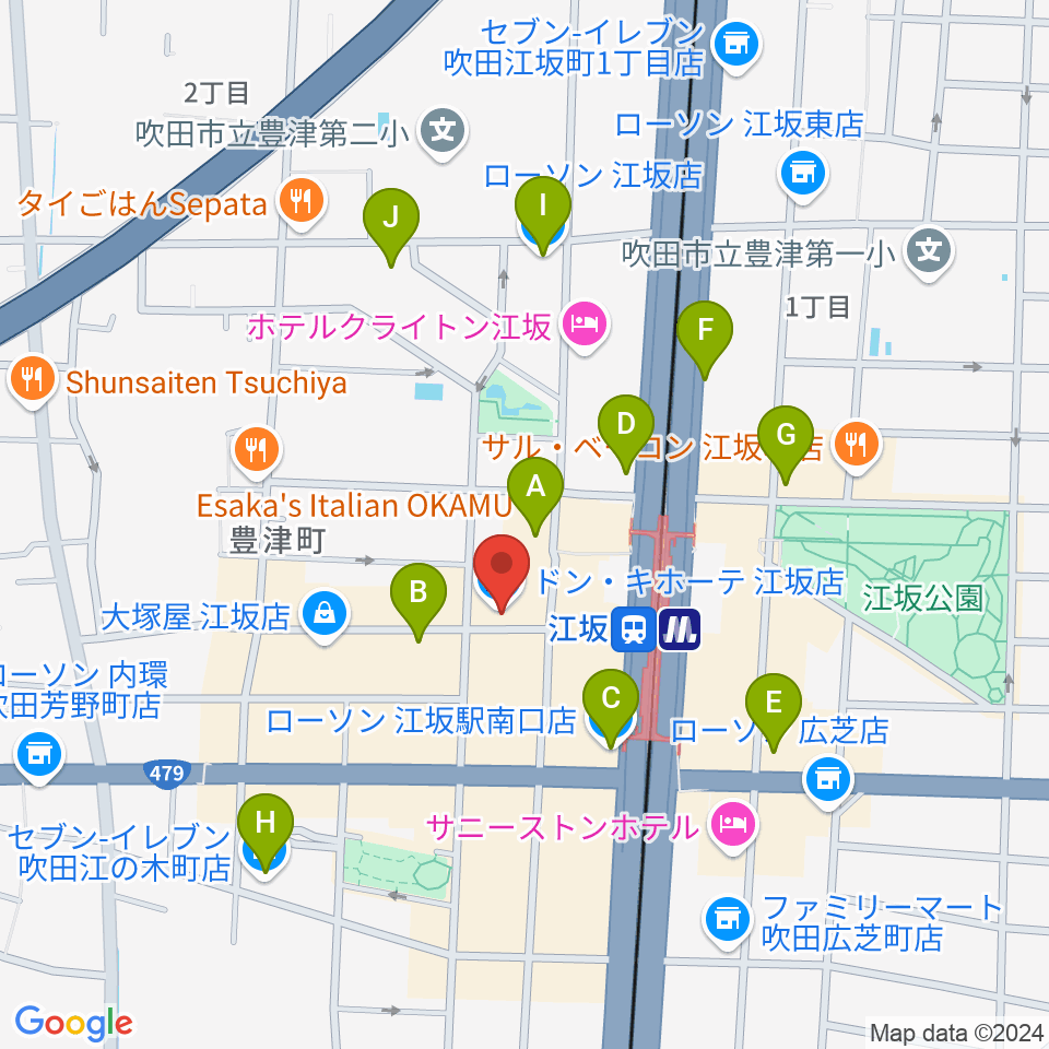 江坂ミューズ周辺のコンビニエンスストア一覧地図