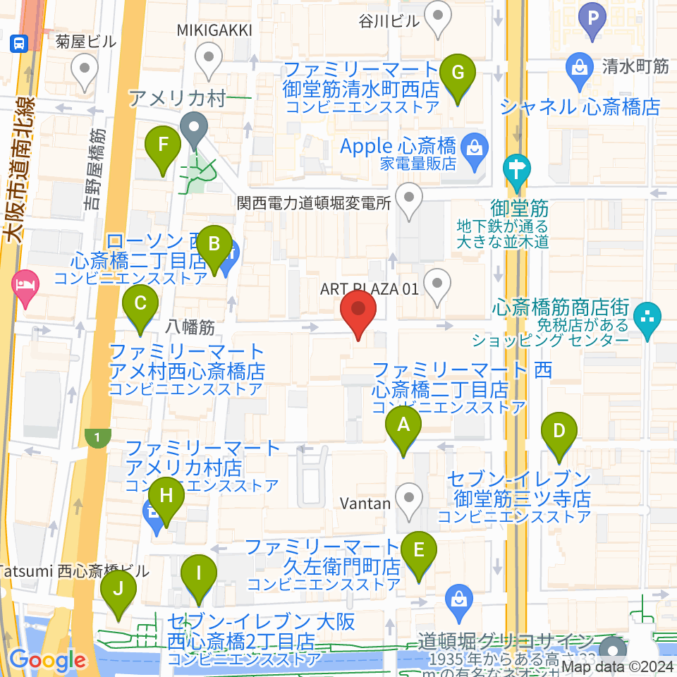 心斎橋HOKAGE周辺のコンビニエンスストア一覧地図